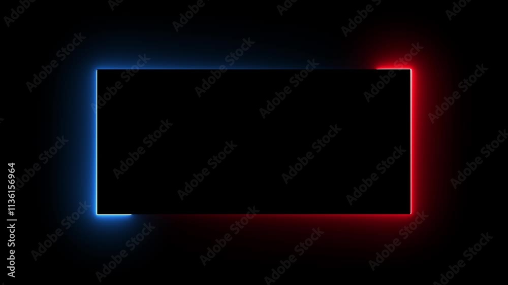Abstract glowing neon light rectangle border frame animation, Futuristic light effect isolated on black Background