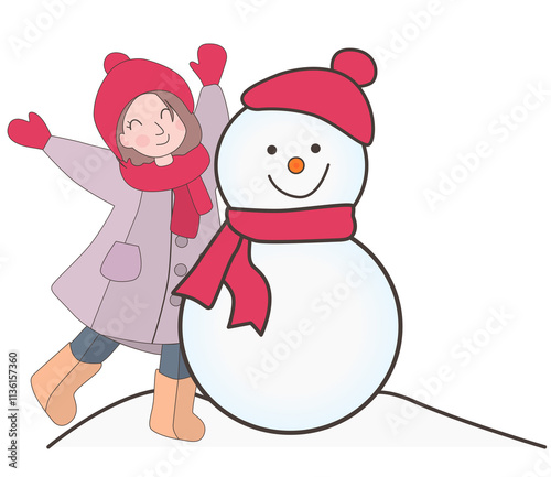 woman with snowman.