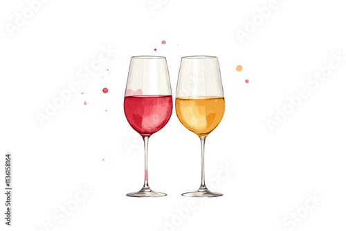 Watercolor Illustration of Two Wine Glasses - Red