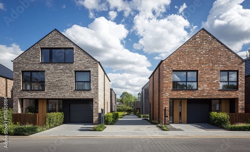 Modern Brick Houses Row Exterior Facade Driveway