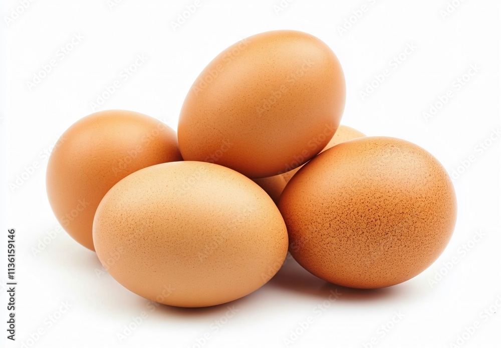 Four Brown Eggs Closeup Studio Shot on White Background Four Brown Eggs Closeup Studio Shot on White Background