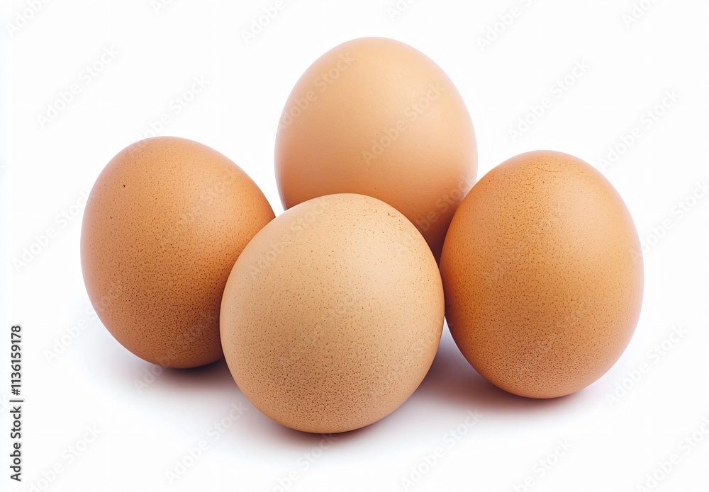 Four Brown Eggs Closeup Studio Shot Isolated White Background Four Brown Eggs Closeup Studio Shot Isolated White Background