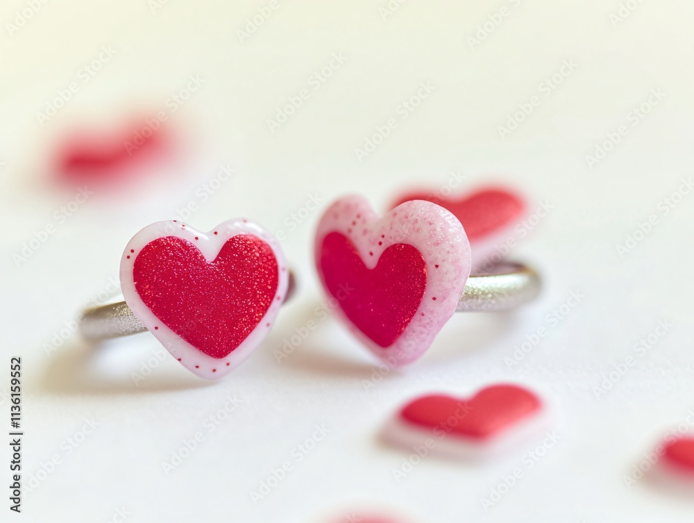 Fototapeta premium Romantic Red Heart Rings Valentine's Day Jewelry