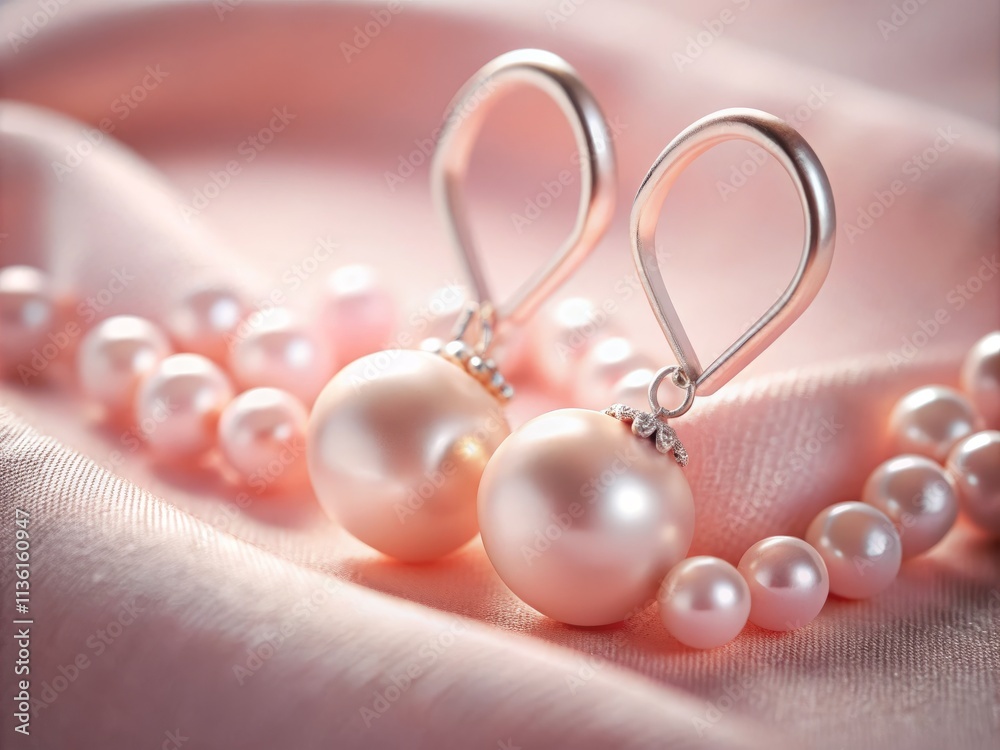Elegant Silhouette Photography of Delicate Pink Pearls and Heart-Shaped Earrings on Soft Pink Background, Capturing Romance and Femininity in a Timeless Composition Elegant Silhouette Photography of Delicate Pink Pearls and Heart-Shaped Earrings on Soft Pink Background, Capturing Romance and Femininity in a Timeless Composition