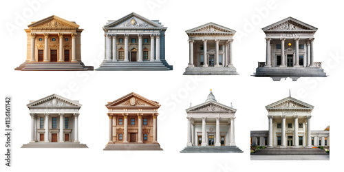 Architectural Designs of Classic Government Buildings  PNG collection  set bundle  isolate on transparent or white background