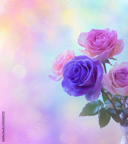 Pastel Purple Pink Roses Bouquet Soft Background