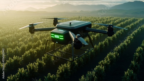 Wallpaper Mural climate change global warming reforestation concept. Drone flying over lush vineyard landscape at sunset. Torontodigital.ca