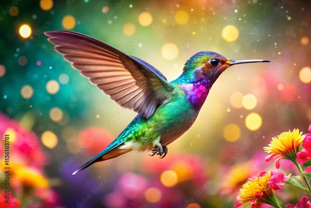 Obraz premium Hummingbird and Flower Bokeh Photography: Stunning Macro Images of Nature's Beauty