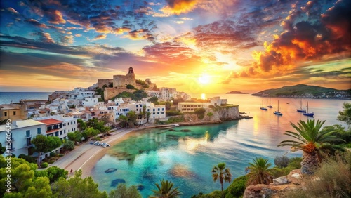 Ibiza Balearic Islands Double Exposure: Sunsets, Beaches, and Coastal Beauty