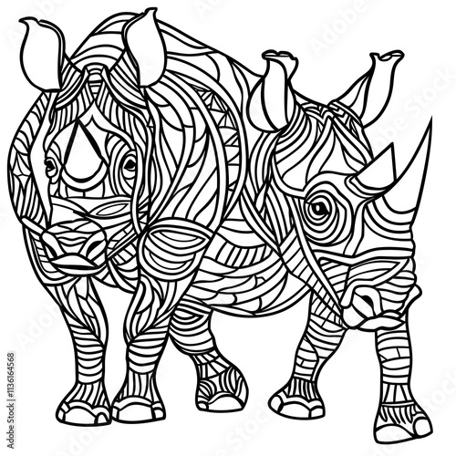 Rhinoceros coloring art wildlife conservation digital illustration creative environment close-up view animal awareness photo