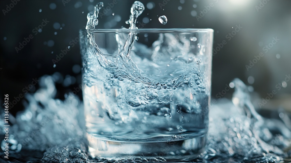Crystal Clear Water Splash in Glass: Refreshing Drink Photography Crystal Clear Water Splash in Glass: Refreshing Drink Photography