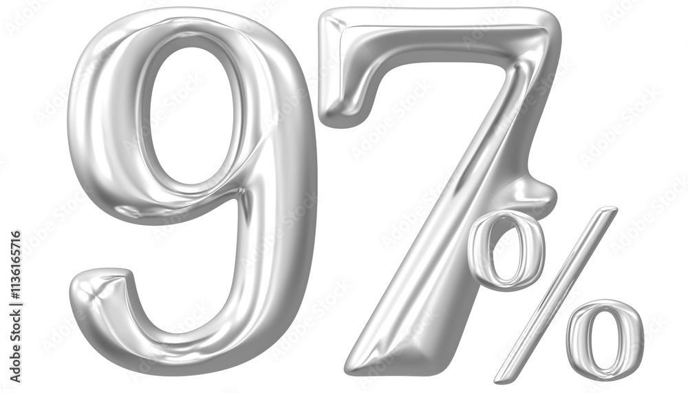 Percent Number Silver 97 3D Render Percent Number Silver 97 3D Render