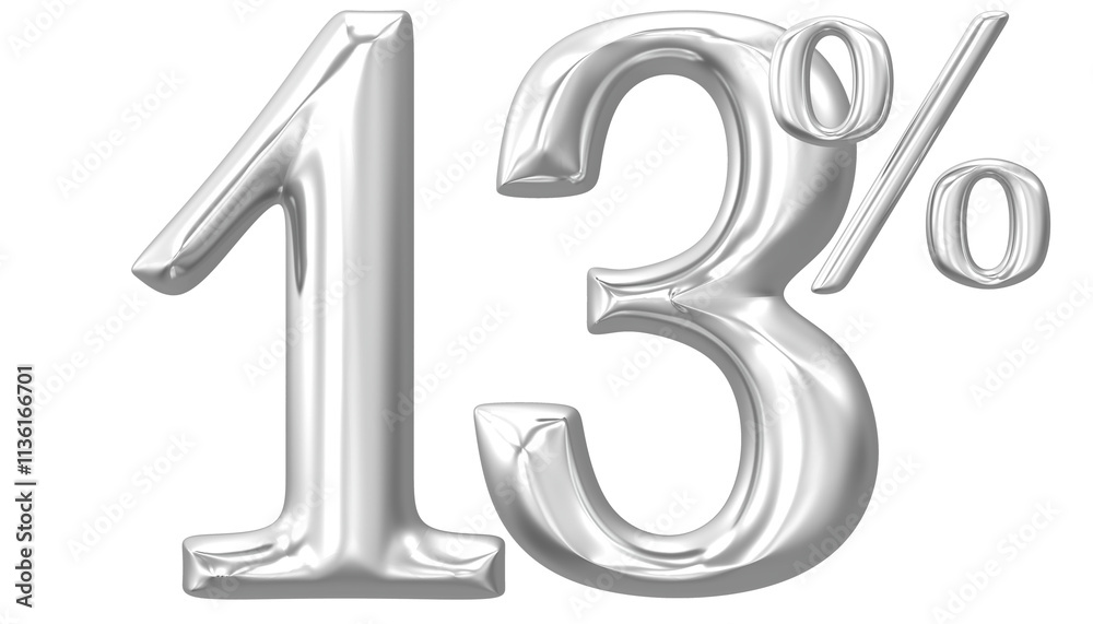 Naklejka premium Percent Number Silver 13 3D Render