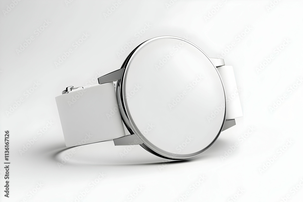 Fototapeta premium White smartwatch with blank screen on white background.