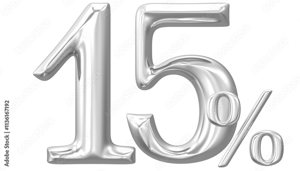 Percent Number Silver 15 3D Render