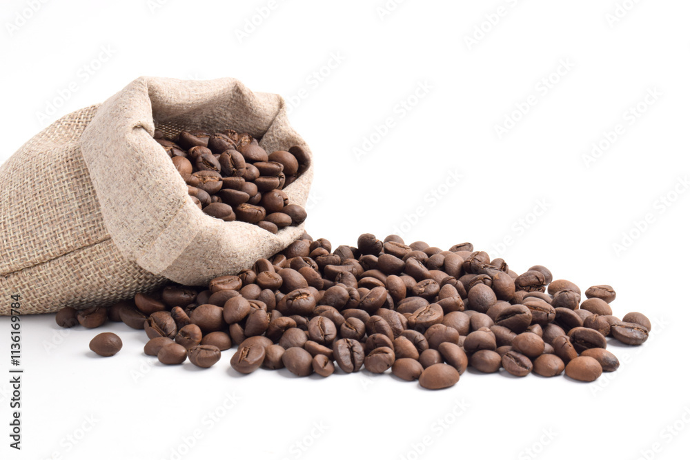 Coffee beans in bag isolated on white background Coffee beans in bag isolated on white background