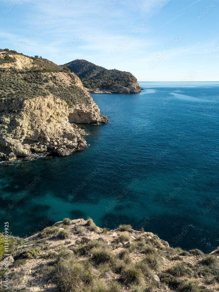 Mediterranean aerial view with turquoise water in Costa Blanca of Alicante, Spain - stock photo Mediterranean aerial view with turquoise water in Costa Blanca of Alicante, Spain - stock photo