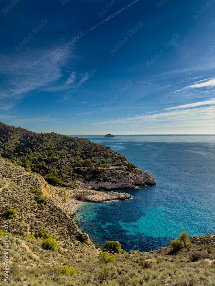 Obraz premium Mediterranean aerial view with turquoise water in Costa Blanca of Alicante, Spain - stock photo