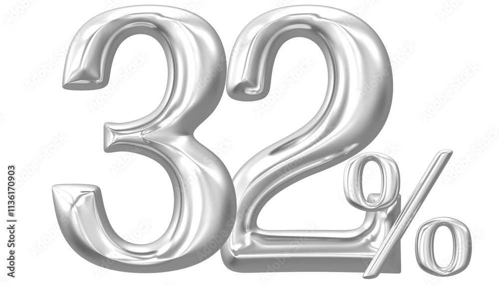 Percent Number Silver 32 3D Render Percent Number Silver 32 3D Render