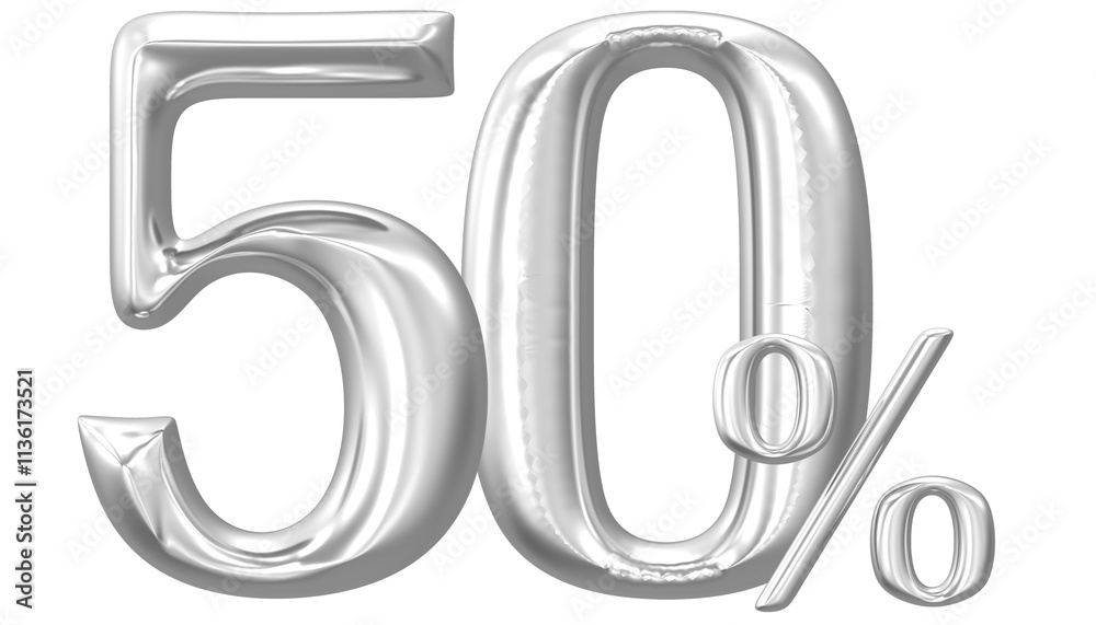 Percent Number Silver 50 3D Render Percent Number Silver 50 3D Render