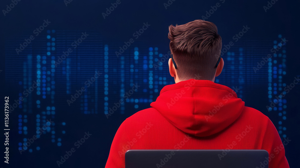 Hacker attempting to breach trading systems, digital lock, cybersecurity concept, 3D illustration Hacker attempting to breach trading systems, digital lock, cybersecurity concept, 3D illustration