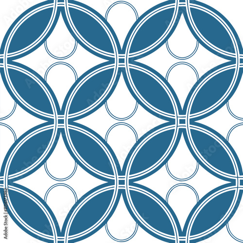 Interlocking circles forming a seamless geometric grid in shades of blue