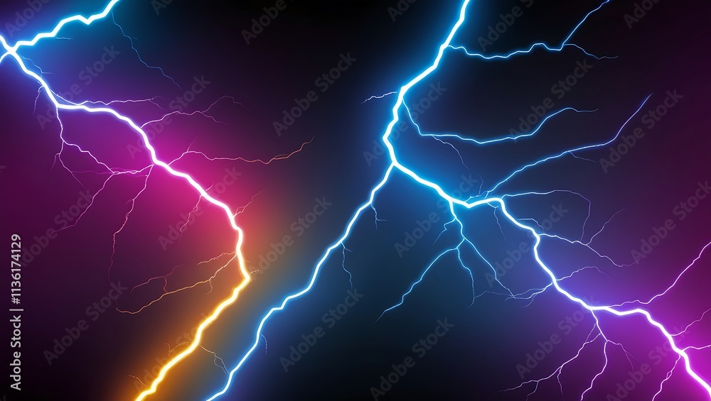 Neon Lightning Strikes Dark Background Neon Lightning Strikes Dark Background