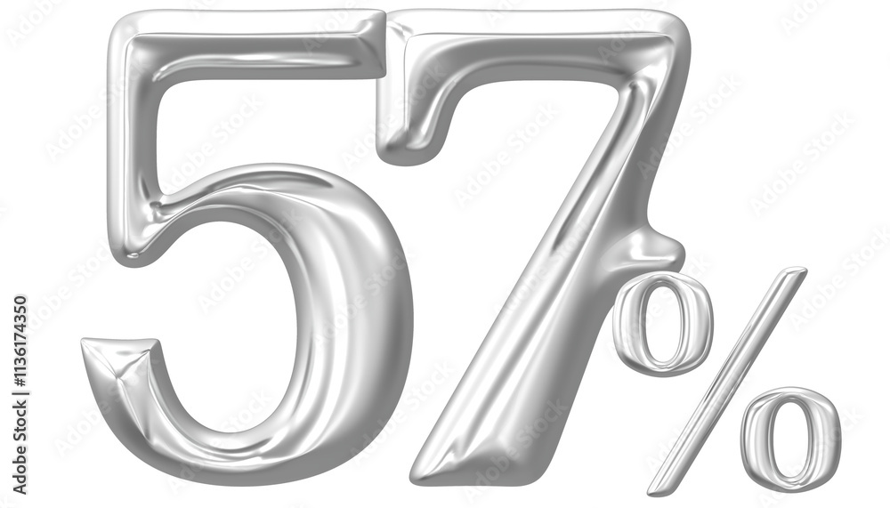 Percent Number Silver 57 3D Render Percent Number Silver 57 3D Render