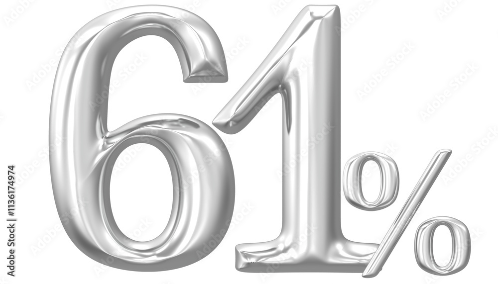 Percent Number Silver 61 3D Render Percent Number Silver 61 3D Render