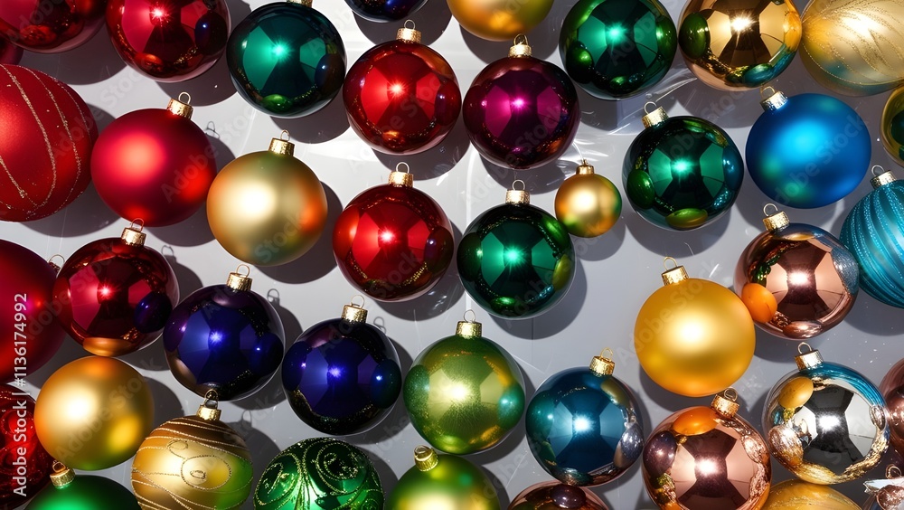 Christmas balls in various colors, isolated on a clear backdrop Christmas balls in various colors, isolated on a clear backdrop