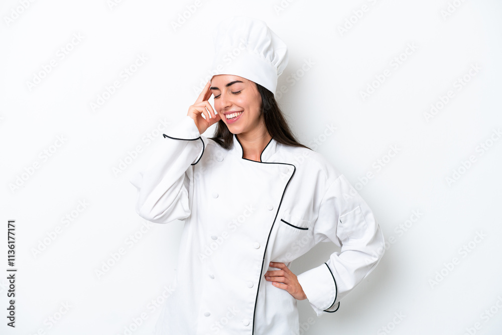 Young chef woman over white background laughing Young chef woman over white background laughing