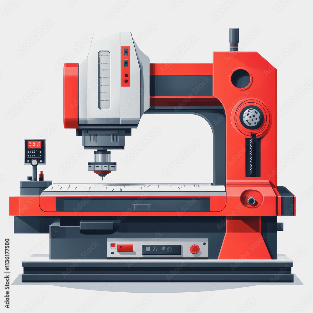High Precision CNC Machine Red and Black on White Background Modern Manufacturing Technology Industrial Equipment Automation High Precision CNC Machine Red and Black on White Background Modern Manufacturing Technology Industrial Equipment Automation