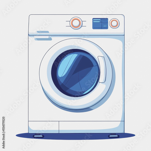 Flat Icon Dryer Washing Machine with Blue Button Front View Modern Design Clean Lines Home Appliance Concept Illustration photo