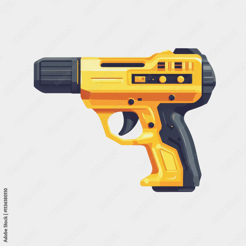 Flat Icon Heat Gun Yellow and Black Tool on White Background for DIY Crafts Home Repair and Industrial Applications Flat Icon Heat Gun Yellow and Black Tool on White Background for DIY Crafts Home Repair and Industrial Applications