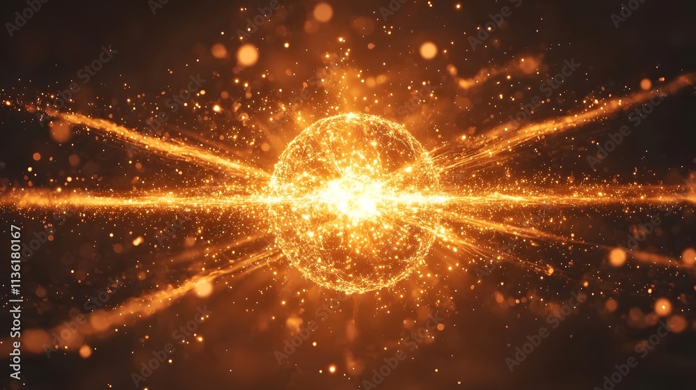 Obraz premium Glowing Sphere Energy Burst Abstract Gold Particle Background