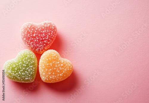 Sweet Heart Shaped Gummies Candy on Pink Background