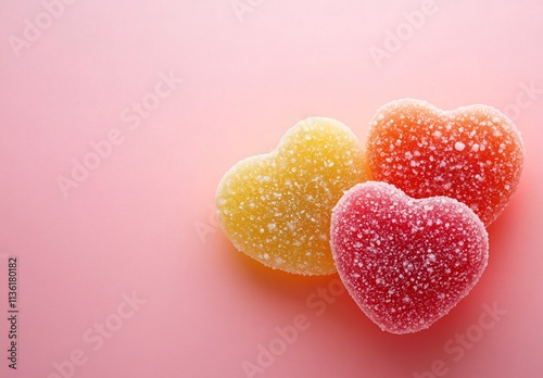 Sweet Heart-Shaped Gummies Candy on Pink