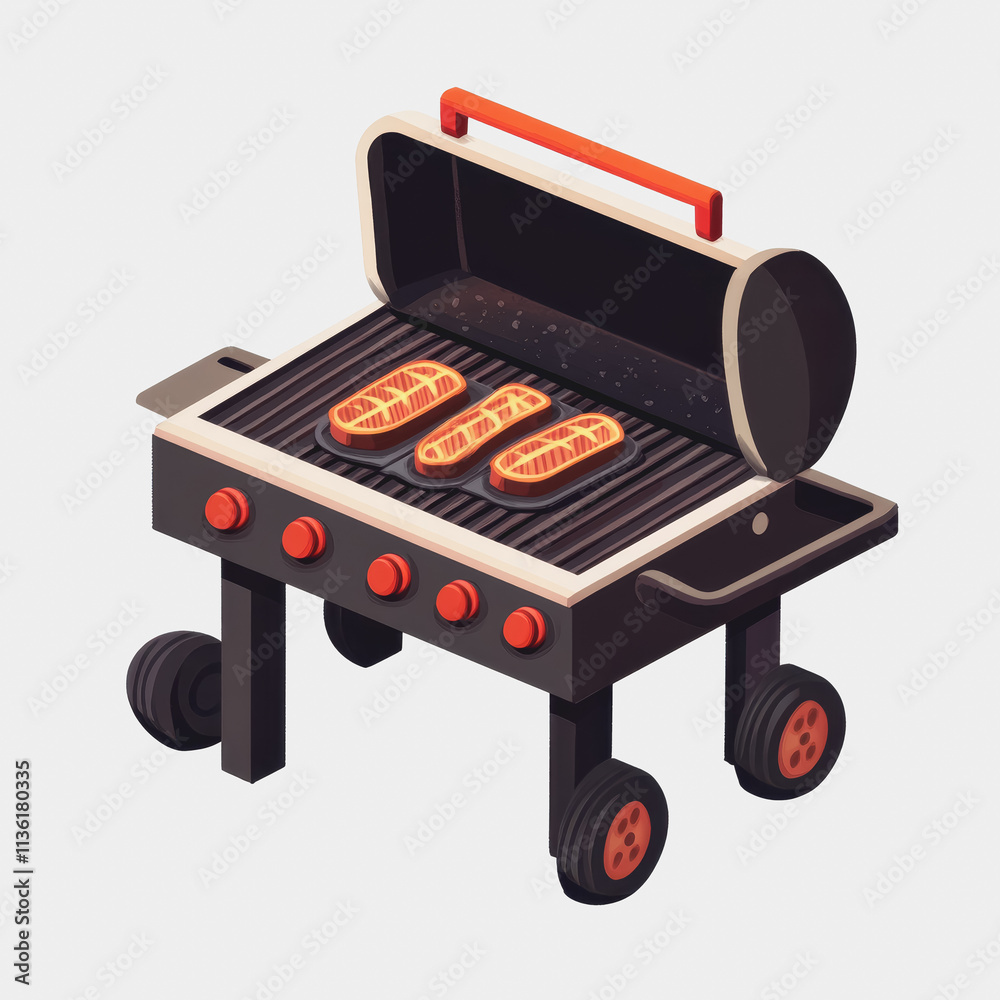 Flat icon of an indoor grill featuring two grilles perfect for home cooking and barbecue enthusiasts with modern design and usability Flat icon of an indoor grill featuring two grilles perfect for home cooking and barbecue enthusiasts with modern design and usability