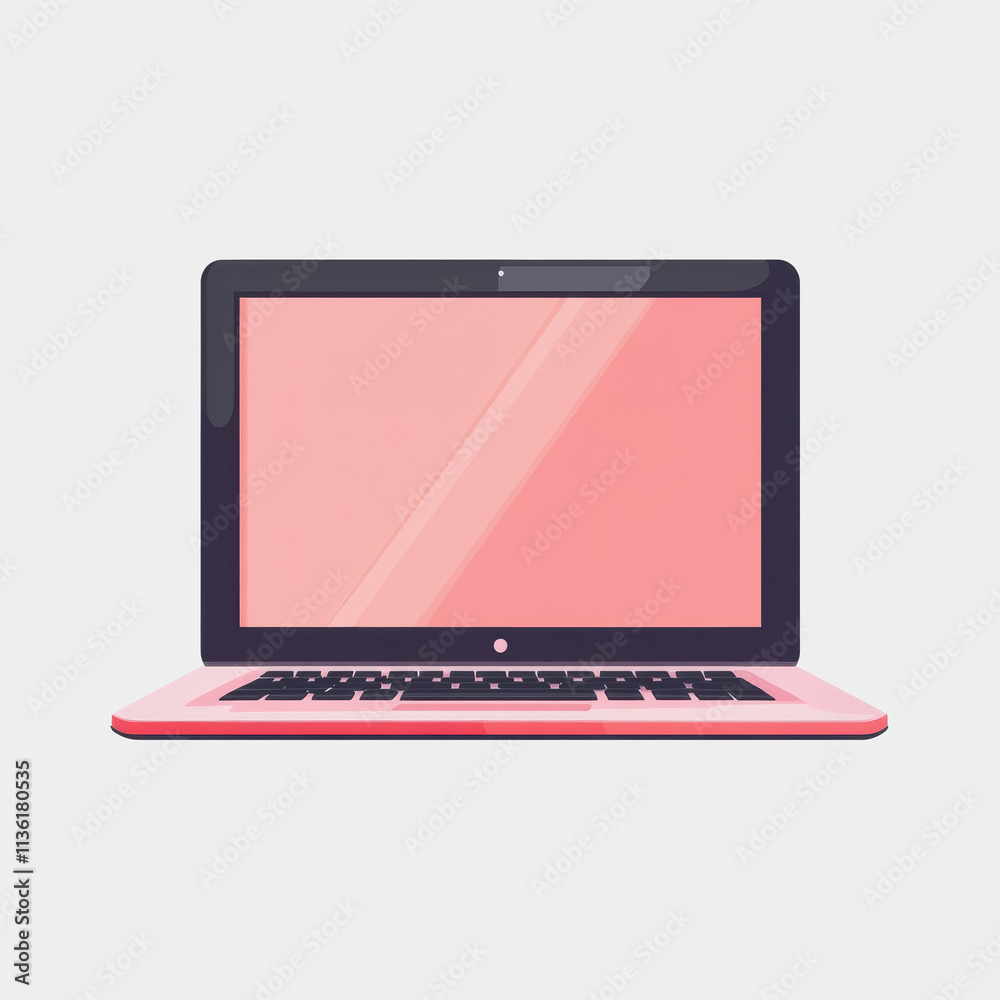 Flat icon laptop with pink screen minimalistic design for technology and digital workspace concept illustration stock photography