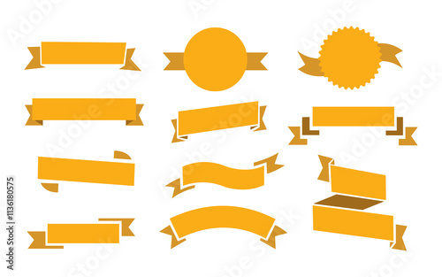 Yellow ribbon banners set. Great collection of tapes. Set of ribbons isolated on a white background. Royal set of ribbons for promotional design. Vector drawing. Stock illustration photo