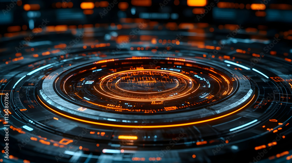 Futuristic orange and blue circular interface. Futuristic orange and blue circular interface.
