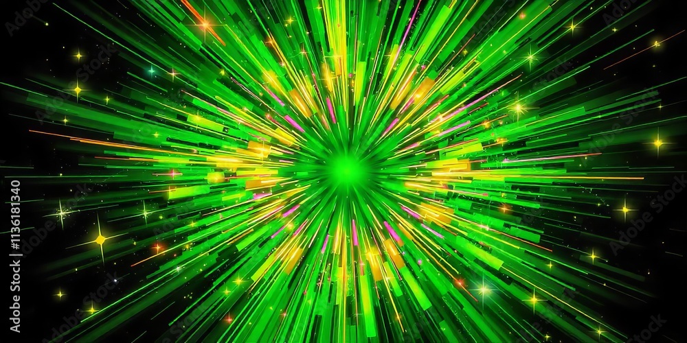 Obraz premium Vibrant Green Exploding Lines Background with Stars