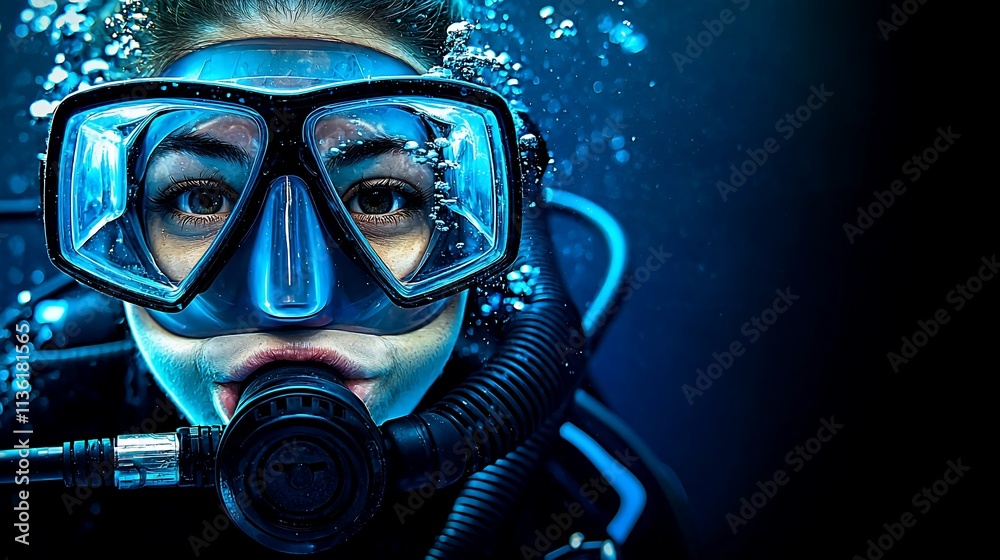 Underwater female scuba diver portrait. Underwater female scuba diver portrait.