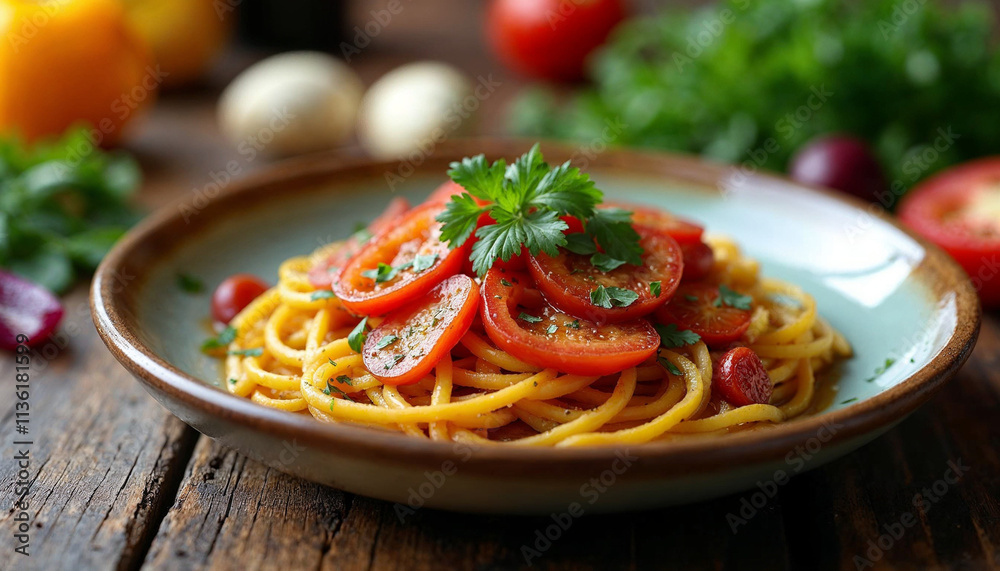A close-up shot of a gourmet dish with vibrant colors, freshly plated on a rustic wooden table, surrounded by fresh ingredients. A close-up shot of a gourmet dish with vibrant colors, freshly plated on a rustic wooden table, surrounded by fresh ingredients.