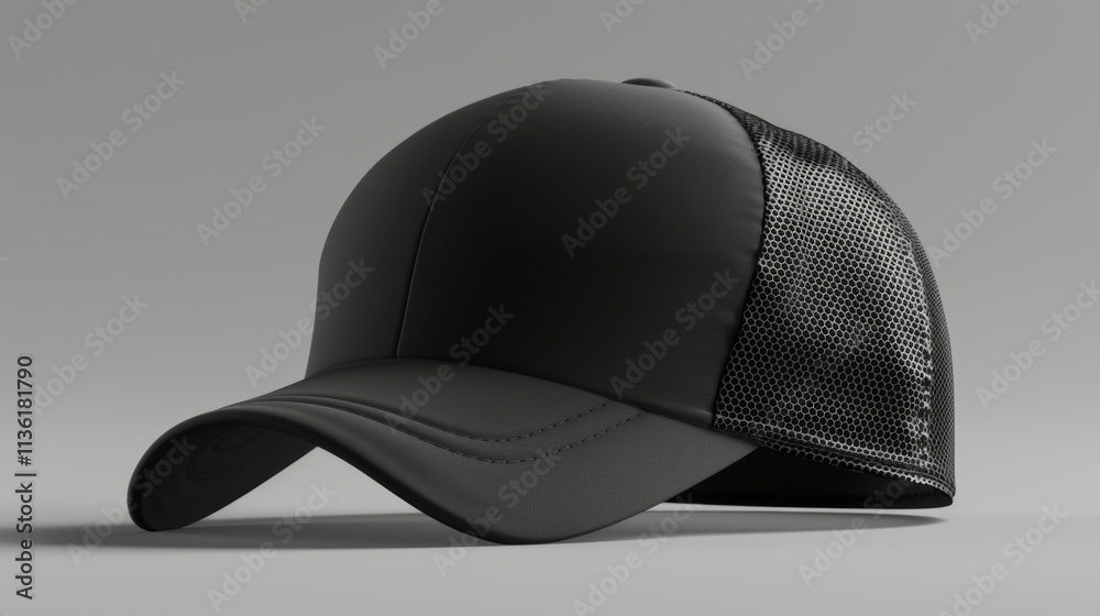 Lifelike front view mockup of a realistic monochrome trucker hat for design presentation Lifelike front view mockup of a realistic monochrome trucker hat for design presentation
