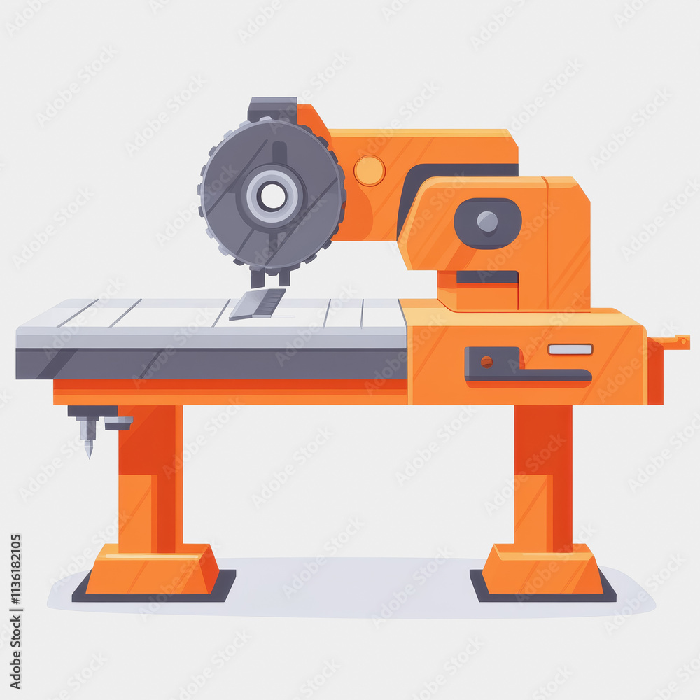 Flat icon of a table saw showcasing a circular sawing machine with a circular blade for woodworking and construction projects Flat icon of a table saw showcasing a circular sawing machine with a circular blade for woodworking and construction projects