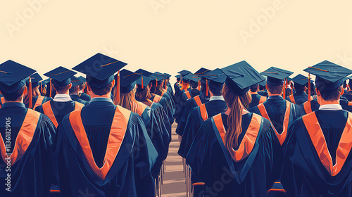 Graduation ceremony with students wearing caps and gowns, celebrating their achievements. atmosphere is filled with excitement and pride as they prepare for next chapter