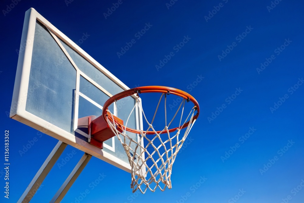 Isolated Basketball Hoop Against a Clear Sky with Copy Space for Creative Designs and Sports Themes, Ideal for Marketing, Advertising, and Promotional Purposes Isolated Basketball Hoop Against a Clear Sky with Copy Space for Creative Designs and Sports Themes, Ideal for Marketing, Advertising, and Promotional Purposes
