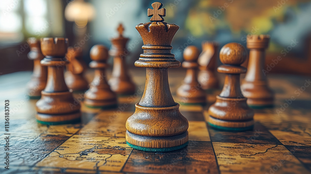 Chess pieces on a world map symbolize global strategy and influence, perfect for themes of leadership, decision-making, and international relations. Chess pieces on a world map symbolize global strategy and influence, perfect for themes of leadership, decision-making, and international relations.