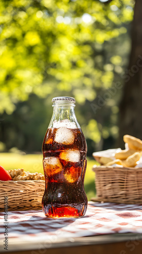 Refreshing Cola in Glass Bottle at Picnic